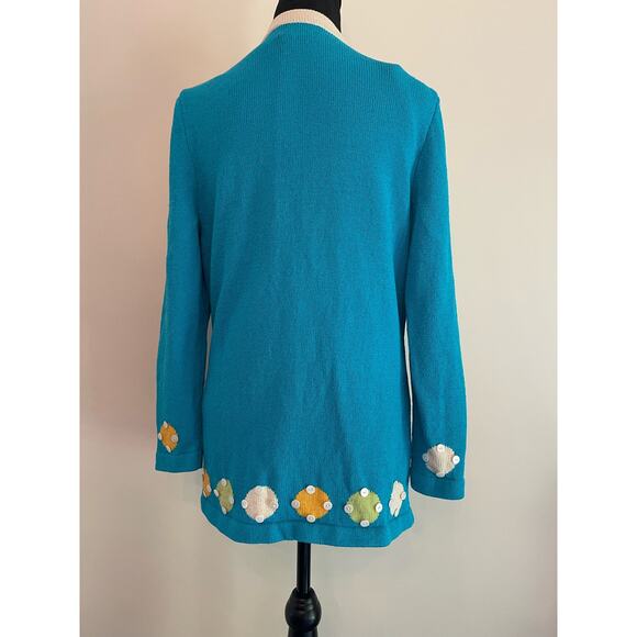 J.S.S knitwear Jacket suit small women’s Blue cream colorful button detail wool - Picture 3 of 11
